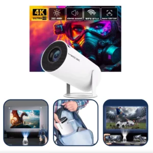 Mini Projetor Portátil 5G Wi-Fi 6 Bluetooth 5.0 Android 11 4K 1080P Full HD 8000 Lumens LED Auto Correção Trapezoidal Horizontal Rotação 180° Ideal para Projeções Cinemáticas